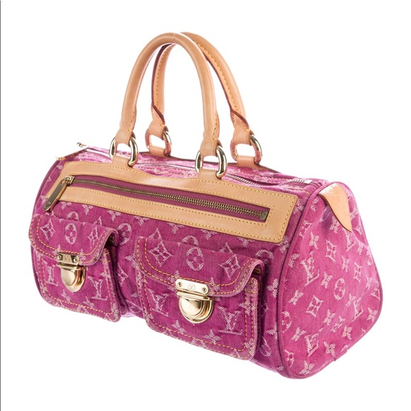 Authentic Louis Vuitton Monogram Pink Denim Neo Speedy Handbag + Dust Bag